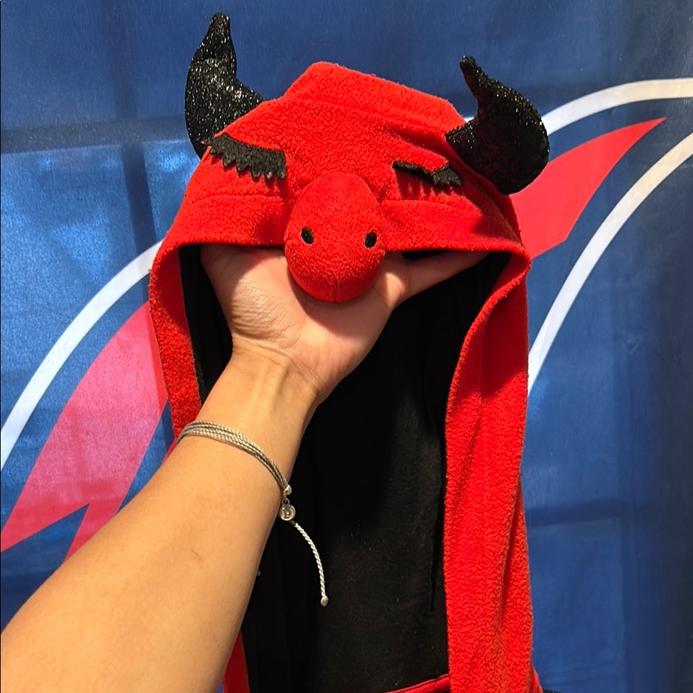 Red Devil Hooded Onesie with Black Horns